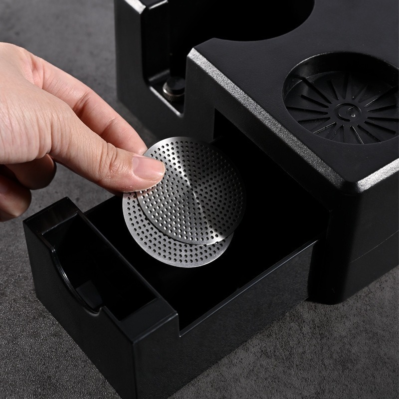 محطة ضغط القهوة السوداء مع درج - مراجعة Espresso Tamper Station وسعره